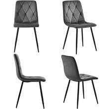 Dining Table Set, Dining Table And Chairs Set (5-Piece Set), Modern And Simple Round Dearmol Dining Table, Gold Metal Table Legs + 4 Ergonomic Velvet Chairs, Beige Dining Chairs - Hitam + Abu-abu + MDF + Baja - View 3