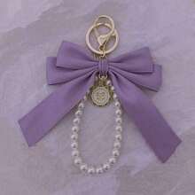 1pc Gorgeous Matte Bow With Faux Pearl Keychain, Lovely Faux Pearl Beaded Bracelet, Vintage Charm, Women & Girls Wallets, Socks, Backpacks, Car Accessories, Ribbons, Pearl Pendant, Valentine's Day, Bow Keychain, School Supplies, Teacher Gifts, Back To School Teacher Essentials, Valentine's Day Bag Charm Pearl Cute Goth Y2kValentine's Day Gift - 淺褐色的 - 查看 6