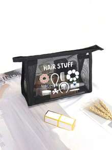 Mesh Cosmetic Bag With Hair Accessory Pattern, Multifunctional Cosmetic Pouch, For Clips, Headbands,Red Air Cushion Storage Portable Storage Bag, Makeup Bag, Skincare Bag, Travel Essentials, Dormitory Supplies, Bathroom Storage, Jewelry Storage, Lip Oil And Cosmetics Storage Bag School Supplies Pouch ,Make Up Bag Holiday Essentials, Makeup Storage,Wedding Bride Gifts, Mother Gifts, Birthday Gifts, Gifts For Friends And Teachers