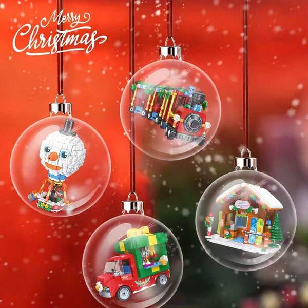 Série de Noël, comprenant des cadeaux de fête, un camion de crème glacée de Noël, un ballon à air chaud bonhomme de neige, un train de Noël, un chariot de cadeaux de Noël, un chariot à café de Noël, une boutique de planches à roulettes de Noël, l'assemblage de jouets, des cadeaux de fête, des cadeaux de Noël