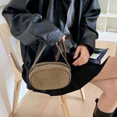 Bolso bandolera vintage sencillo y sólido para mujer, bolso informal pequeño para teléfono, bolso de hombro moderno con cremallera