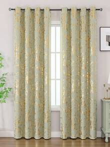 1片装遮光窗帘，金色箔印大理石纹，隔热遮光，卧室隔音，浅绿色 - 薄荷綠 - 查看 1