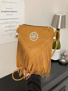 1 pezzo Borsa per cellulare in stile boho retrò con nappine, chiusura con cerniera in nylon, design di nicchia e di alto valore, borsa a tracolla, adatta per lo shopping, la vita quotidiana e i viaggi, stile alla moda e letterario, disponibile in una varietà di colori, un must-have per la moda