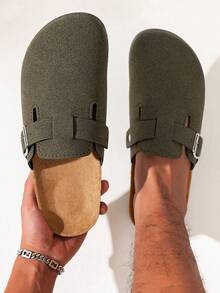 Unisex Slip-On Sandals, Adjustable Buckle Strap, PVC Shock-Absorbing Sole, All-Day Comfort, Suitable For Indoor & Outdoor Casual Wear, Comfortable Footwear, Minimalist Design, Durable - Army Green - View 4