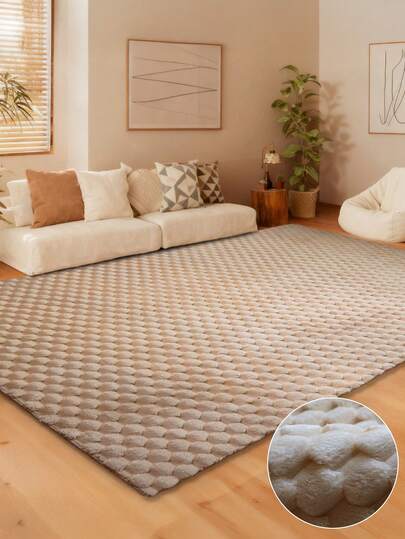 1pc Thick Textured Living Room/Bedroom Carpet, Upgraded Beige Turtle Back Material, Moderne Minimalist Nordic Fluffy Indoor ative Rug, Com Tafel Crème Aesthetic Room ation, Easy Maintenance, All Season