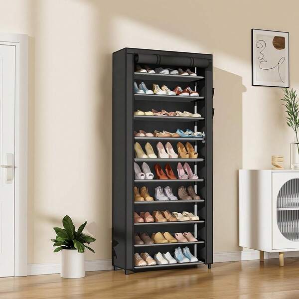 10-stöckiger Stoffschuhschrank, Haushalts-Schuhablage mit großer Kapazität, höhenverstellbar, geeignet für verschiedene Schuhe, einfach zu montierender Standschuhschrank, perfekte Haushaltsaufbewahrung für Schlafzimmer und Wohnheim