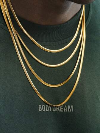 1条简约18K镀金人字纹链项链 - 抛光低敏链条，可搭配吊坠，男士日常佩戴叠戴首饰，礼品