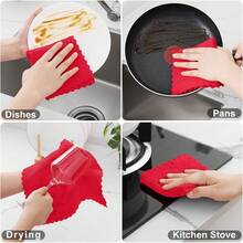 12 Pack Kitchen Dish Cloths (10 X 10 Inches, Cream Yellow), Super Soft And Absorbent Coral Velvet Dish Towels, Nonstick Oil Fast Drying Microfiber Cleaning Cloth, No Lint Household Dishcloths, 2025 - 紅色 - 查看 3