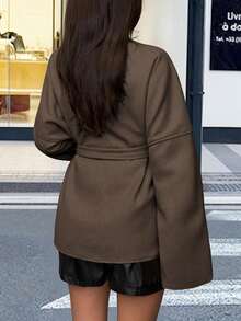 Vaiaye 女士纯色羊毛开衫外套，适合新年和感恩节穿着 - 棕色 - 查看 2