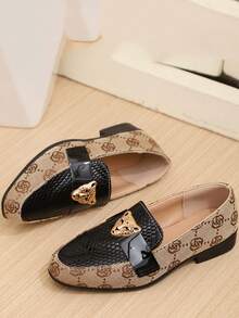 1 Pair 2026 New Spring/Summer Girls Slip-On Casual Shoes, British Style Breathable Flat Loafers - Khaki - View 1