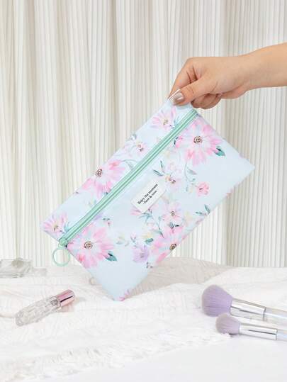 1个印花布化妆包，便携式手持软质化妆工具及小物件收纳袋，适合居家或旅行，女士礼物，圣诞礼物，女士送礼佳品