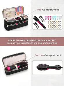 [US-Based Shipping]Large Hair Styling Tool Travel Bag - 2-In-1 Hair Tool Organizer, Portable Shark Hair Dryer Case, Portable Double-Layer Travel Bag Travel Portable Case Suitable For One-Step Hair Dryer Brush/Volumizer/Styler/Heat Tools, Double-Layer Storage Organizer Bag For Stylers Suitable For Hair Dryer Brushes, Flat Irons, Straighteners, Curling Irons, Hair Bags, Cosmetic Bags, Travel Essentials Cosmetic Bag Black (Bag Only)Double Layer Travel Case Compatible With One Step Blow Hair Dryer Brush Volumizer Original 1.0, Plus 2.0 And Styler, Teal Back To School Supplies - 彩色 - 查看 5