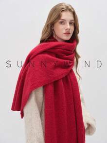 1pc Women's Solid Color Polyester Soft & Warm Scarf, For Daily Use - Red - View 4