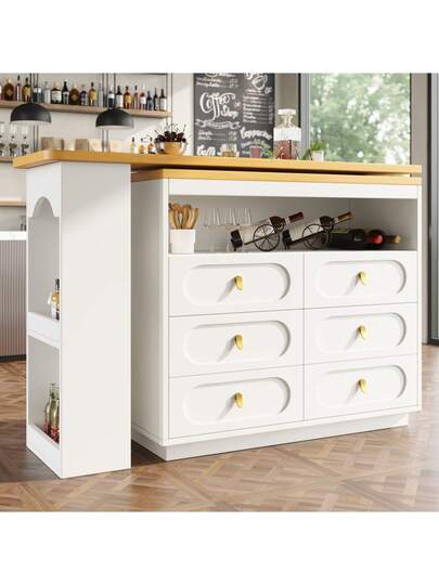 Kitchen Isl Extendable Bar Tafel Storage 360° Rotation, Practical Cabinet Drawers, Buffet, Sideboard, Dining Room view 2