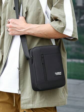 Large Capacity Fashion Men's One Shoulder Diagonal Messenger Bag, Multi-Functional Adjustable Strap Zipper Closure, Multi-Compartment Practical Storage Men's Bag Festival