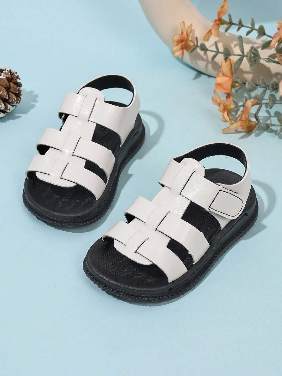 Infant/Toddler Striped Flat Sandals, Hook And Loop Closure Sandals For Babies & Little Kids - Beige - View 1