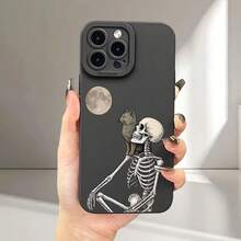 1个磨砂天使眼手机壳，月亮猫和骷髅图案设计，适用于苹果17、16、15、14、13、12、11、Plus、Pro Max系列，个性化INS风格保护套，简约TPU防摔时尚保护壳，高颜值设计，生日礼物，节日礼物