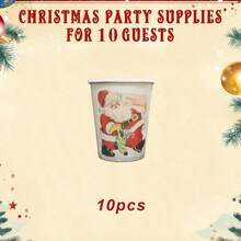 20pcs Christmas Party Tableware Set, 9-Inch And 7-Inch Santa Claus & Snowman Disposable Paper Plates, Napkins, Cups For Christmas Dinner, Dessert Party, Christmas Party Decorations, Serves 20 - Multicolor - View 10