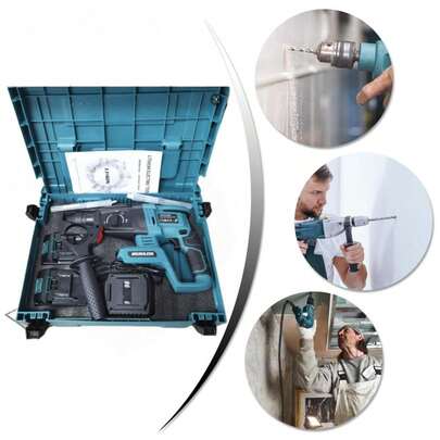 Taladro de impacto con mango antideslizante, batería de alto rendimiento, ajuste de velocidad de varias etapas, brocas intercambiables, adecuado para hormigón, acero, ladrillo, madera: martillo perforador eléctrico de alto rendimiento.