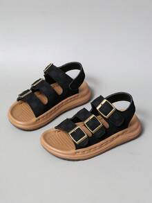 新款时尚儿童平底凉鞋，男女童户外沙滩凉鞋，防滑软底学生凉鞋，幼儿及大童凉鞋 - 黑色 - 查看 5