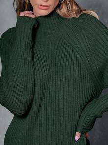 2026 Women's Casual Knit Dress Sweater Dresses For Women  Fall Fashion Mock Neck Long Lantern Sleeve Oversized Outfits Knit Tops Clothes ​ , Bodycon Long Sleeve ​ For Sports Outdoor Wear, Loose Fit Long Sleeve Comfy Daily Outfits For Women - 墨綠色 - 查看 6