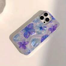 1 Pieza Funda de Teléfono Transparente IMD Suave Brillante y Lisa con Patrón de Flor Morada Simple, Impermeable, Antihuellas y Antirrayas para  16/16 Plus/16 Pro/16 Pro Max/ 15/15 Plus/15 Pro/15 Pro Max/ 14/14 Plus/14 Pro/14 Pro Max/ 13/13 Pro/13 Pro Max/ 12/12 Pro/12 Pro Max/ 11/11 Pro Max/11 Pro - Colores mixtos - Ver 4