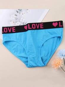 10 PCS, Women's Elegant Cotton Briefs - Mid-Rise Seamless Breathable Loose Elastic Band, Letter And Heart Pattern Mixed Color Blocking Design, Colorful Set For Daily Comfort, Cute And Fun Style, Soft Fabric, Versatile Daily Use - 彩色 - 查看 5