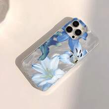 Funda de Teléfono Transparente IMD Suave con Patrón de Lirios Azules y Blancos, Impermeable, Antihuellas y Antirrayas, Compatible con  16/16 Plus/16 Pro/16 Pro Max/ 15/15 Plus/15 Pro/15 Pro Max/ 14/14 Plus/14 Pro/14 Pro Max/ 13/13 Pro/13 Pro Max/ 12/12 Pro/12 Pro Max/ 11/11 Pro Max/11 Pro - Colores mixtos - Ver 4