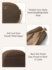 Michael Kors Jet Set Charm Small Monogram Camera Crossbody Satchel Casual Shoulder Purses for Daily Parties Zippy Bag - 棕色 - 查看 4