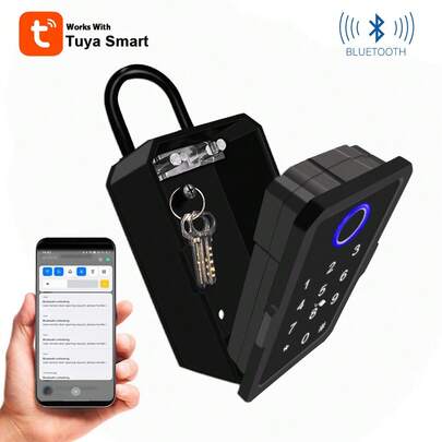 Caja de llaves inteligente Bluetooth con graffiti, cerradura de almacenamiento de huellas dactilares, cerradura de digital, apertura con contraseña, tarjeta IC, compatible con alquileres de Airbnb, desbloqueo con aplicación de vida inteligente y tarjeta IC familiar