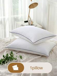 1pc Pillow, Pillow Insert, Bedding, Soft Fluffy White Pillow Insert, Solid Color Pillow For Bed, Modern Style Pillow, Fill For Back, Christmas Decoration, Stomach Or Side Sleepers, High Rebound Polyester Fiber Filling Pillow, Fall Decor, Halloween Decor, Room Decor, For Bed, Sofa, Living Room, Bedroom Decorative Stuffer Pillow - 白色藍邊 - 查看 1