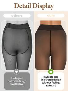 Mallas térmicas opacas y cómodas de color caramelo para mujer, con cintura alta y control de abdomen, antideslizantes, aptas para el hogar, uso casual y diario - Negro - Ver 7