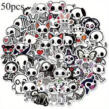 50pcs Cute Cartoon Skull Graffiti Stickers - Waterproof PP Material, Q-Version Animal Series, Suitable For Suitcases, Phone Cases, Laptops, Helmets And Skateboards - Vibrant DIY Decorative Stickers, Including Various Designs Such As Skulls, Bats And Moors - 1 - Xem 6