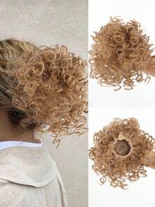 1 pieza Extensión de cabello sintético con moño rizado y ondulado desordenado con cordón elástico para uso diario, cosplay, festivales de música, fiestas y vacaciones de mujeres - Multicolor - Ver 13