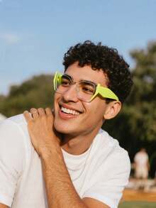 1副男女通用时尚眼镜，新款时尚方形镜框拼接设计，休闲百搭，可作礼物，适合日常通勤、居家、办公、电脑、阅读等场合。 - 無色 - 查看 6