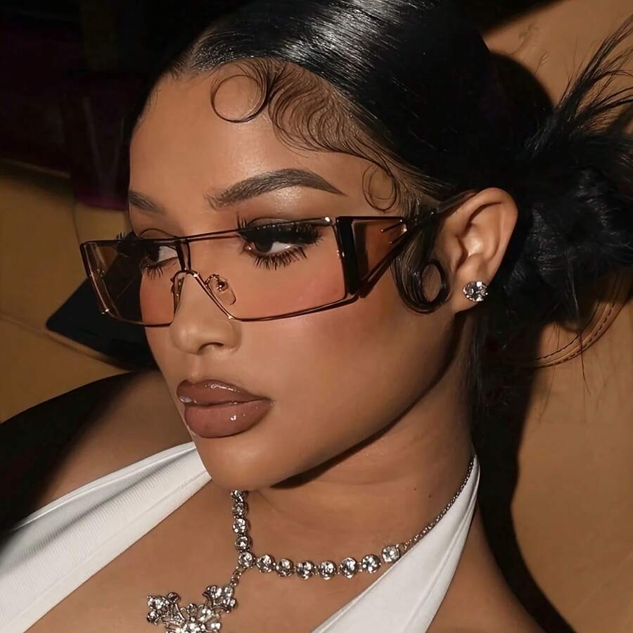 New Full-Frame Glasses For Women, Featuring An Irregular Shape, Fashionable Metal Frame, And Colorful Lenses, Perfect For Artistic Men. - Tea - View 1