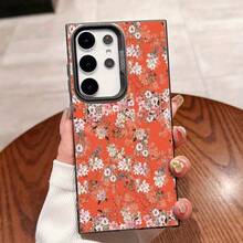 Funda de Teléfono con Patrón Floral de Fondo Naranja para 25ULTRA, S24PLUS, S23FE, S21PRO, S22, S20+, A03S, A05S, A14, A31, A53, A34, A10, A04E, M04, A33, A35, A55, A72, A71, A70, A22, A16, A06, A20S, Color de  de Moda Antisuciedad Plata IMD - Colores mixtos - Ver 8