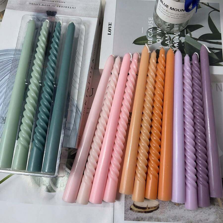 10-Inch, 4pcs Set Colorful Cone Candles, Rainbow Spiral Candle Sticks, Unscented Soft Toned Candles, Unscented Smokeless Spiral Candle Holders, Suitable For Weddings, Holidays, Parties, Home Decor (Autumn Colors) - Multicolor - View 1