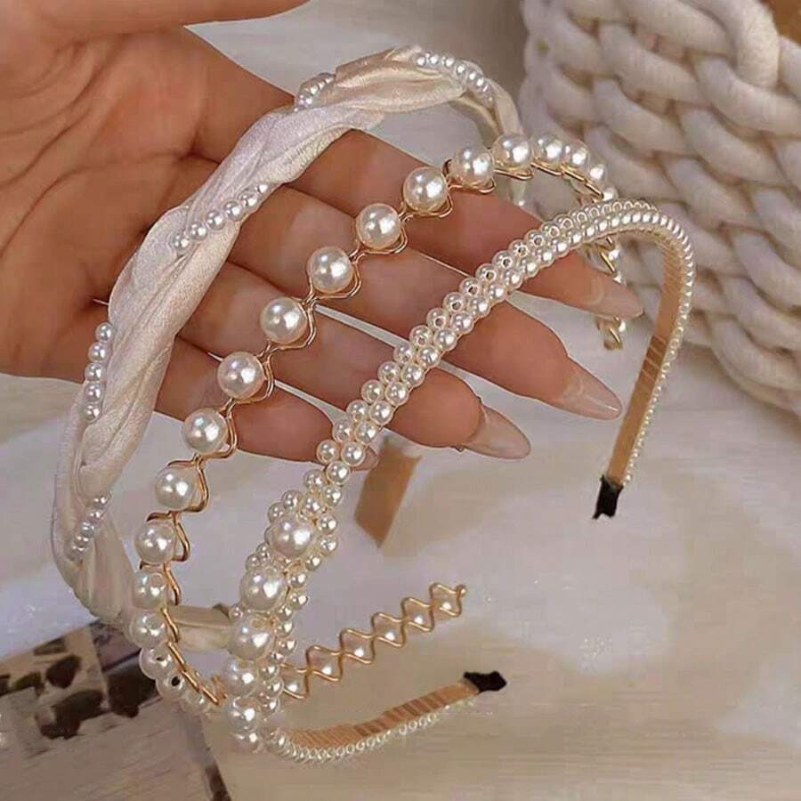 3件套仿珍珠发箍，优雅法式发箍，2025新款优雅高冠户外发夹头饰，女士发带，头饰发饰