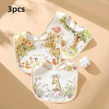 3pcs/Pack Baby Muslin U-Shaped Bibs, Cartoon Printed Burp Cloths, Infant Feeding Accessories