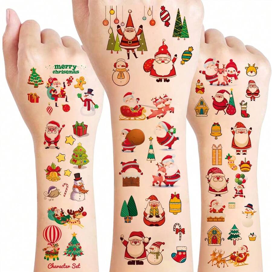 30 High-End Cartoon Christmas Tattoo Stickers, Cute Santa Claus Gifts, Arm Tattoo Sticker Sets - Multicolor - View 1