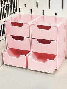 1pc Mini Desktop Storage Box With 3 Compartments, Convenient Drawer Design, Large Capacity, Removable Dividers, Ideal For Storing Jewelry, Lipstick, Cosmetics, Suitable For Vacation, Beach, Bathroom, Bedroom Organization - Pink - View 2