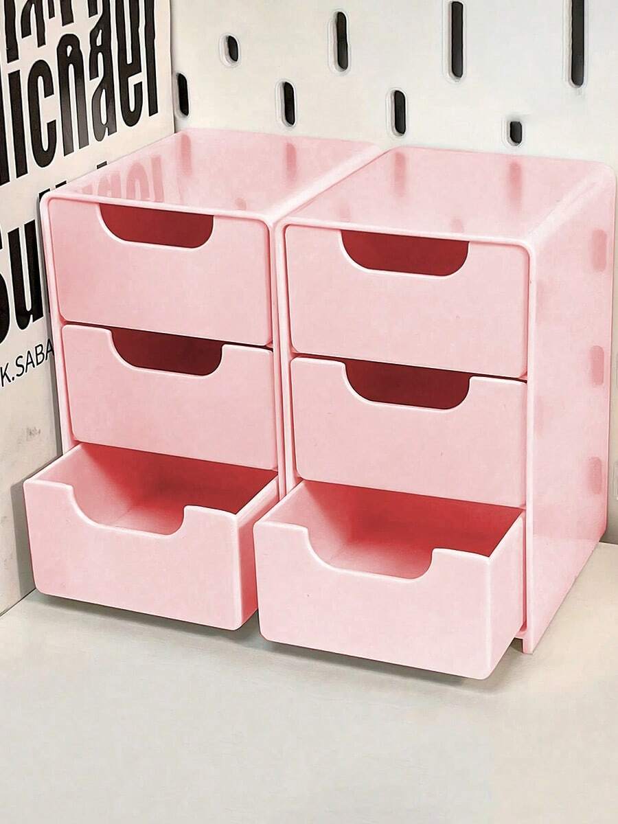 1pc Mini Desktop Storage Box With 3 Compartments, Convenient Drawer Design, Large Capacity, Removable Dividers, Ideal For Storing Jewelry, Lipstick, Cosmetics, Suitable For Vacation, Beach, Bathroom, Bedroom Organization