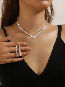 3入組精美高端立方氧化鋯鑲嵌項鍊和耳環套裝，百搭風格適用於女士日常穿著，婚禮、派對、節日、度假禮品