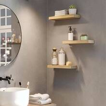 Floating Shelves Wall, Wall Mounted Shelf Set Of 2, 15. Hanging Shelf With Brackets, Wall In Bathroom, Bedroom, Toilet, Kitchen, Living Room, Office, Rustic Brown BF40BJ01 - Natural + 15.7 Inches - View 5