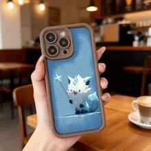 Cubierta de telefono con borde negro azul claro con estampado de gato blanco magico con varita estrella para uso diario en cafeterias y espacios urbanos Aplicable a los teléfonos de la serie Apple y Galaxy - Blanco - Ver 4