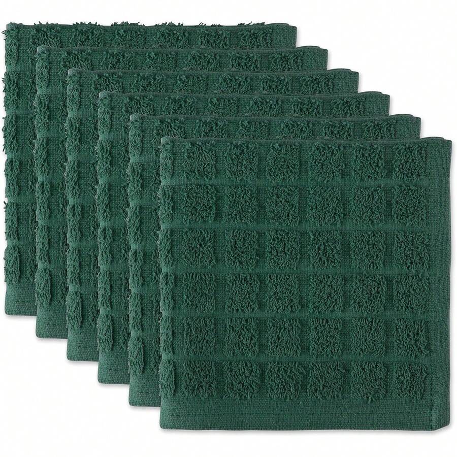 Basic Terry Solid Windowpane Dishcloth Set, 12x12, Red, 6 Piece, 2025 - Green - View 1