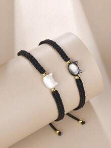 2pcs Cute Minimalist Fidget Bracelet Handmade Cute Black And White Cat Bracelet Party Accessory Jewelry