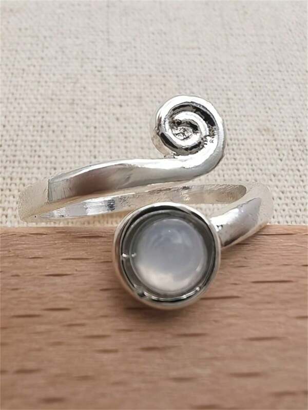 1pc Elegant & Fashionable Faux Moonstone Open Ring, Suitable As Jewelry Gift For Women's Daily Wear