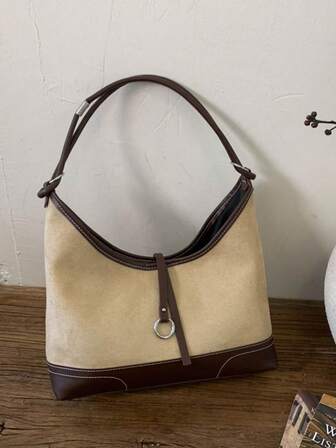 复古秋冬麂皮大容量托特包，2025新款韩版简约时尚女士单肩包